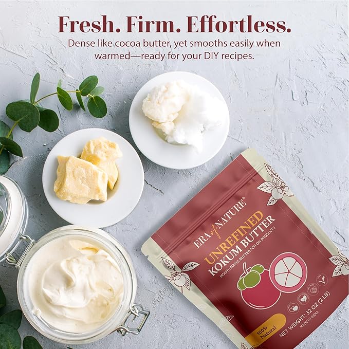 era of nature Kokum Butter Raw - 32 oz (2lb) – Natural Butter for Body Butters, Lotion Bars, Lip Balm, Soap Making – Blends Well with Shea or Cocoa Butter – For Stretch Marks, Scars, Pregnancy Care-Velvo Beauty