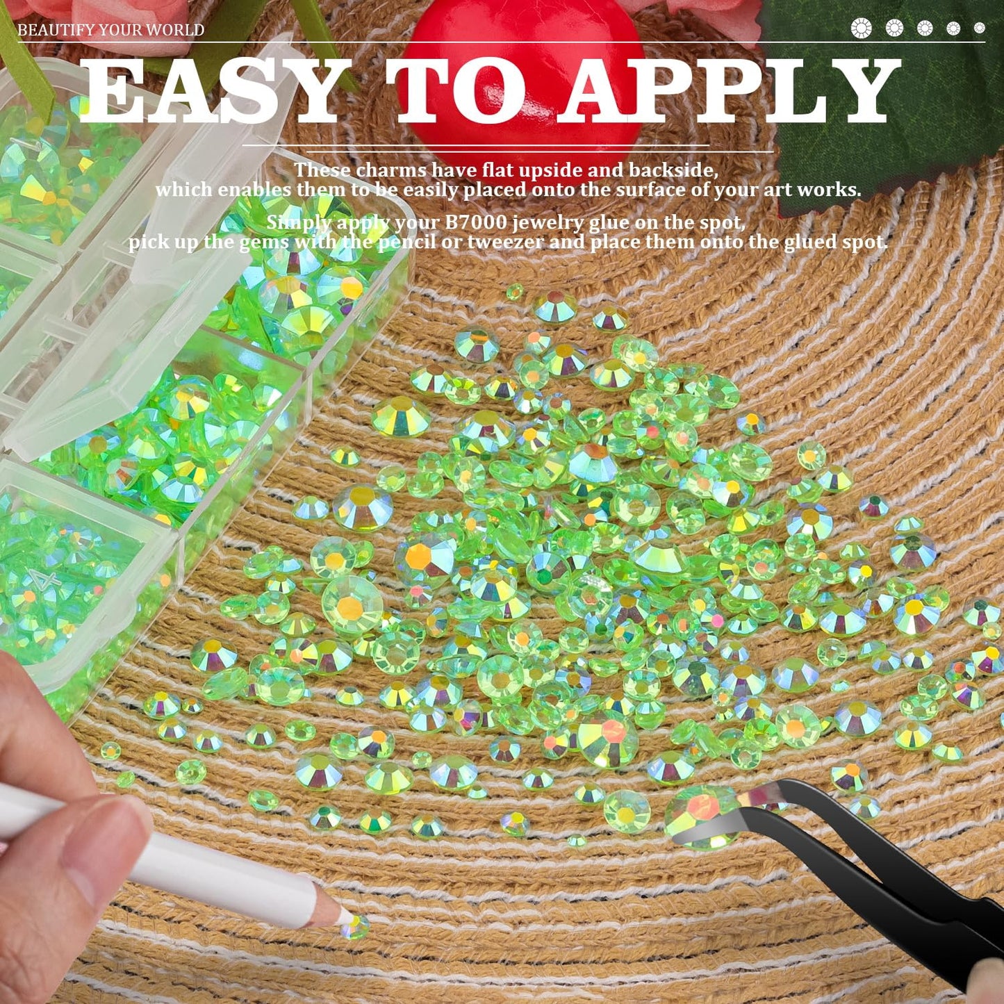 Resin Rhinestones Crafting, 2/3/4/5/6mm Flatback Jelly Rhinestones, 2 Boxes Transparent Grass Green AB Non Hotfix Crystal Gems for Bedazzling Crafts Mugs Tumblers Clothes Makeup Nail-Velvo Beauty