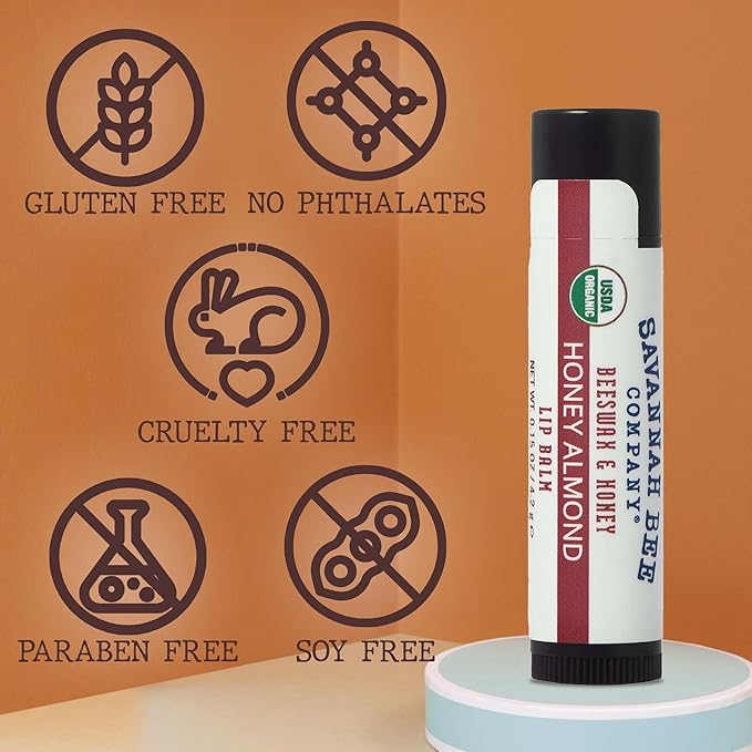 Savannah Bee Lip Balm Hanger 0.15 oz - Invigorating Mint Flavor - Natural Ingredients for Supple, Soft Lips - Convenient Hanger Design (.15 Oz, Honey Almond)-Velvo Beauty