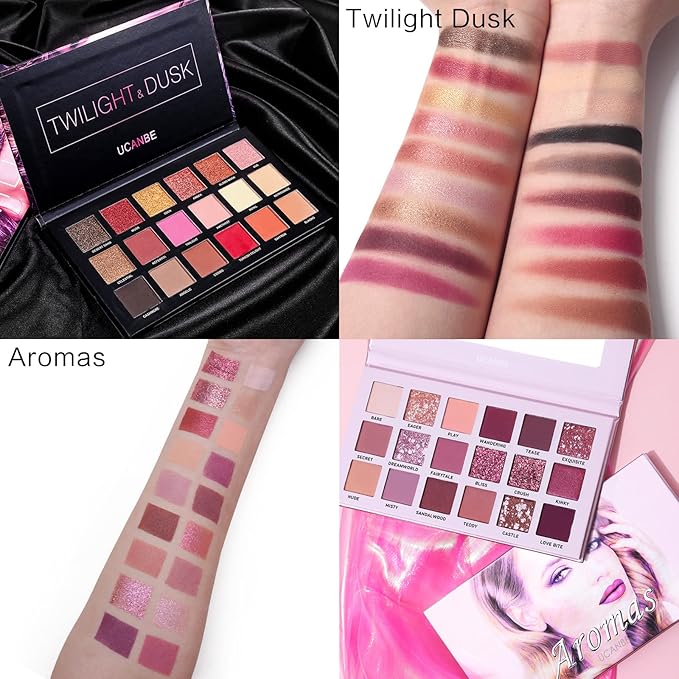 2Pcs Twilight Dusk + Aromas Nude Eyeshadow Palette Makeup Set, Matte Shimmer Glitter Pressed Pearl All Highly Pigmented Blending Powder, Natural Velvet Texture Eye Shadow Kit-Velvo Beauty