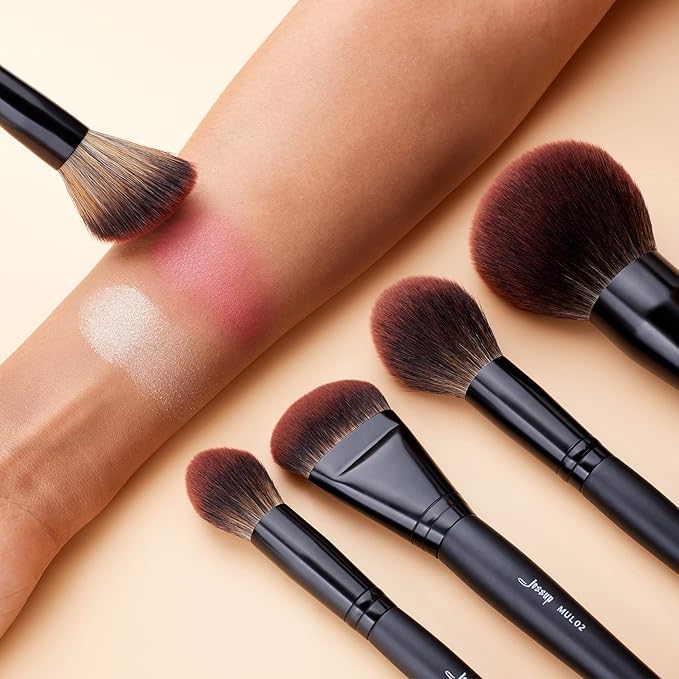Jessup Large Face Makeup Brushes 5pcs, Premium Synthetic Foundation Powder Contour Blusher Highlighter Brush, Phantom Black T273-Velvo Beauty