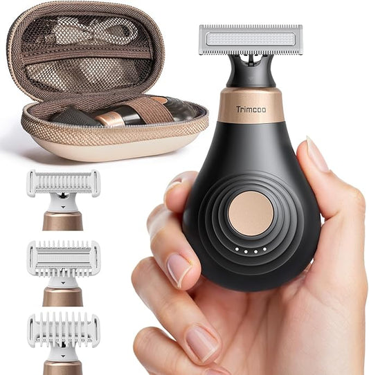 Mini Bikini Trimmer for Women - Intimate Pubic Hair Removal, Electric Body Groomer, Small Portable Wet/Dry Shaver, Magnetic Blade, USB-C Rechargeable with Travel Case, Easy to Clean (Black)-Velvo Beauty