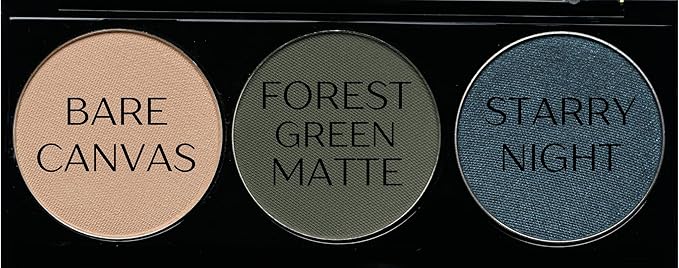 Off White, Matte Medium Green, and Glitter Navy Blue Green Vegan Eyeshadow Trio Palette; Talc, Paraben & Cruelty Free-Velvo Beauty