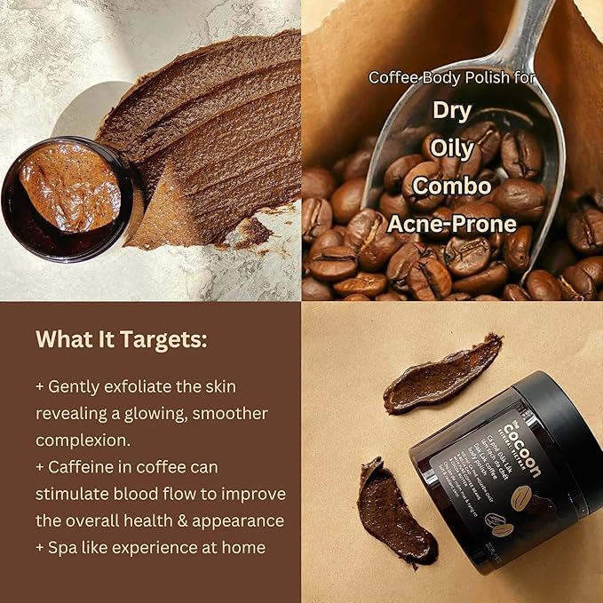 Cocoon Dak Lak Coffee Scrub Body, Exfoliating Body Scrub Organic with Coconut & Shea Butter, Dead Skin Remover for Body, Moisturizing Body for Sensitive Skin, Fragrance Free | Gift for Coffee Lovers-Velvo Beauty