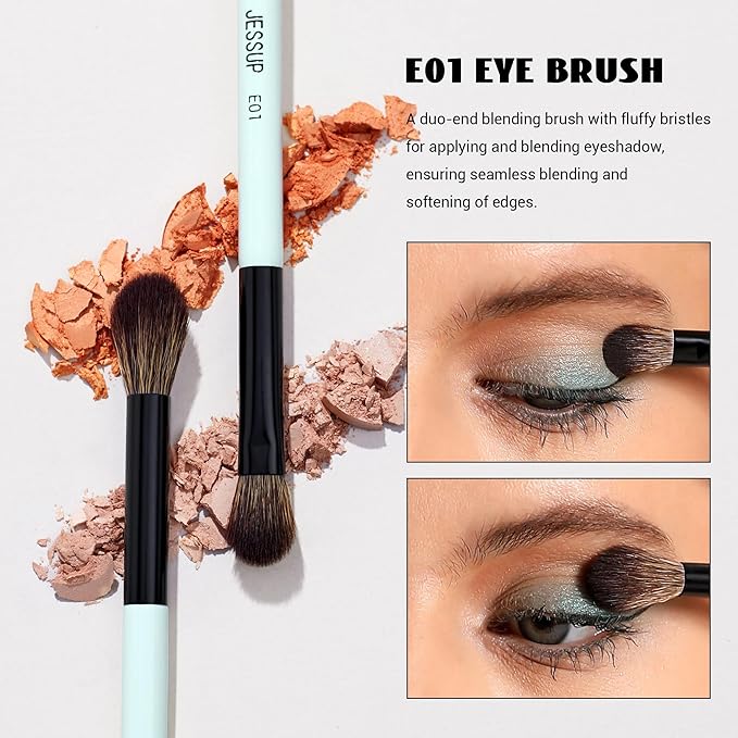 Jessup Makeup Brushes 2pcs Double Sided Foundation Brush Contour Brush Dual Ended Eye Blending Brush, Multi-functional Cosmetic Brush Bright Cyan T502-Velvo Beauty