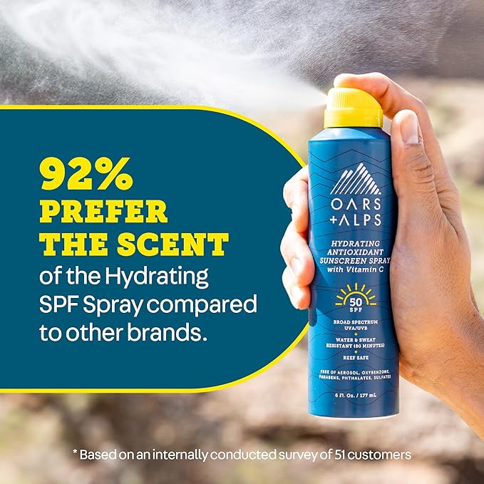 Oars + Alps Hydrating SPF 30 Sunscreen Spray, Naturally Derived Skin Care Infused with Vitamin C and Antioxidants, Water and Sweat Resistant, 6 Oz, 1 Pack-Velvo Beauty
