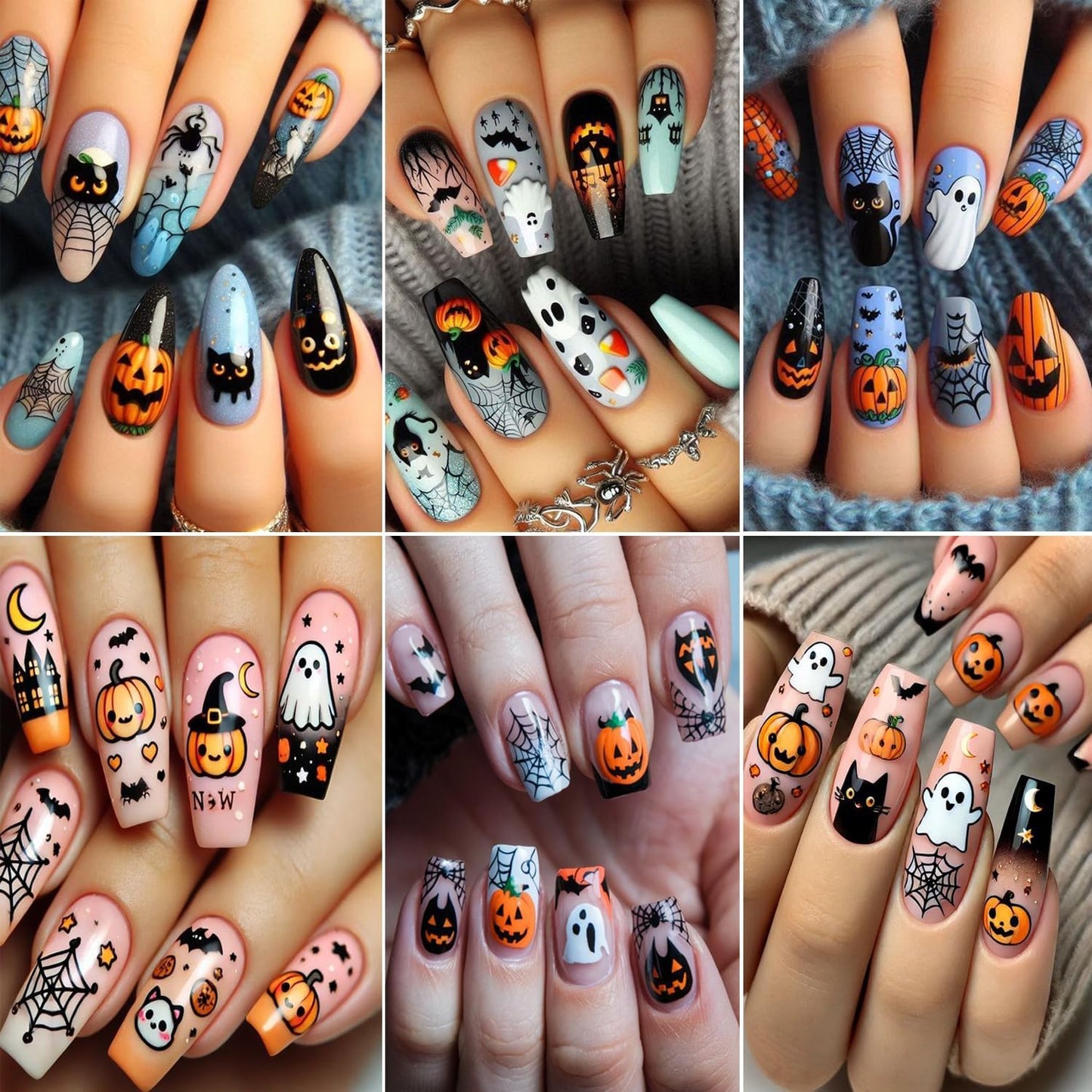 2Sheet Halloween Nail Art Stickers 5D Relief Cartoon Ghost Cat Dark Self-Adhesive Sticker Nail Decals Cute Ghost Pumpkin Pattern Nail Art Slider DIY for Women Girl Cute Halloween Nail Decoration-Velvo Beauty