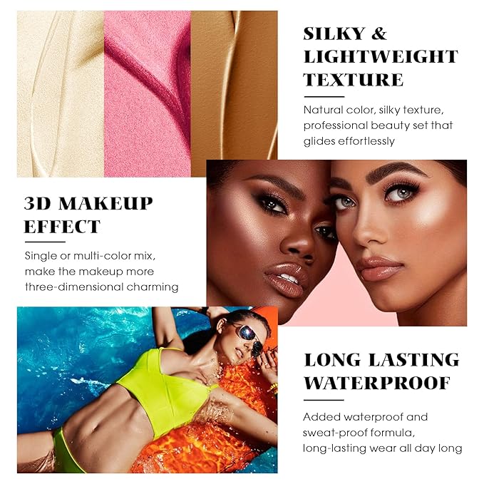 3Pcs Cream Contour Stick Makeup Kit - Cream Blush Stick Highlighter Stick Contour Bronzer Stick for Cheeks, Waterproof Long Lasting Blendable, Contour Stick Trio for Face Makeup (#01, 03, 04)-Velvo Beauty