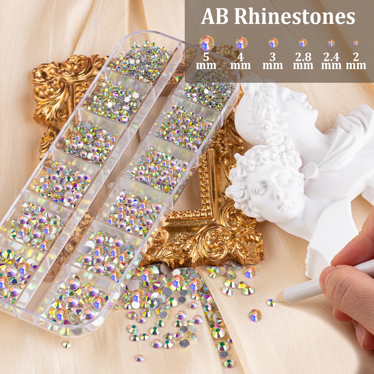 4500pcs Face Gems for Makeup with Glue, 2-5mm Round Glass Crystal AB + Clear + Mixed Color Chameleon Rhinestones & 4 Colors Cosmetic Chunky Glitter with Dotting Tools, Jewels for Make-up, Nail Art-Velvo Beauty