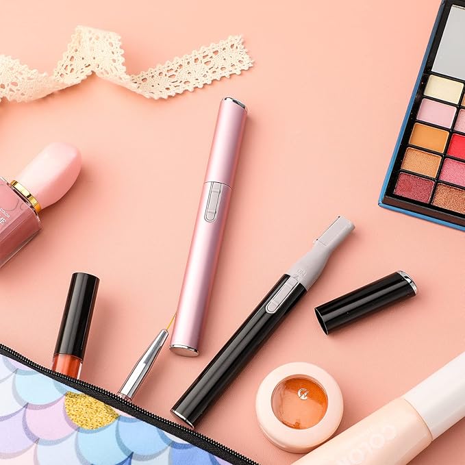 Chumia 2 Pcs Electric Eyebrow Trimmer Women Precision Face Razors Mini Shaver with Comb Christmas Women Gift Battery Operated Personal Epilator for Face Neck Fuzz Lips Leg(Pink, Black)-Velvo Beauty