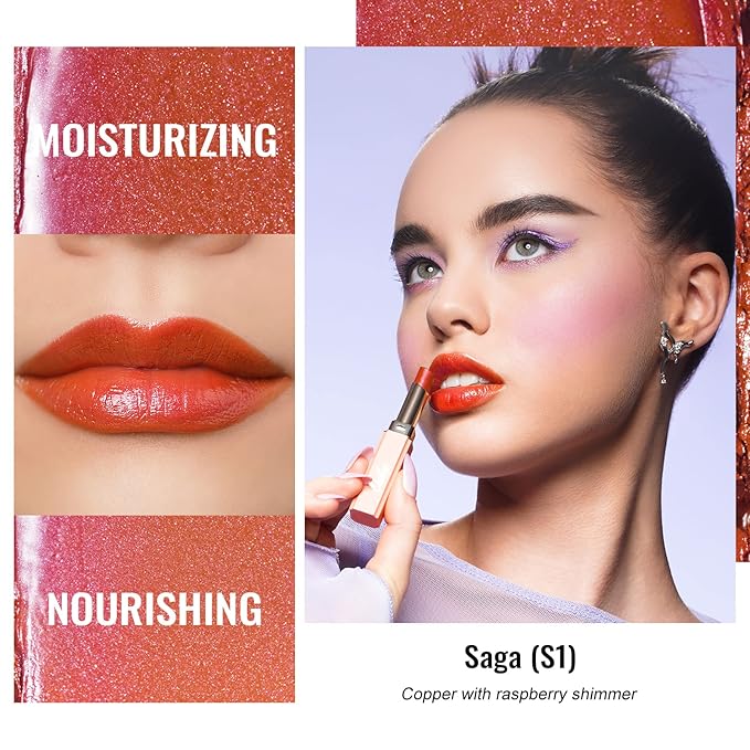 Oulac Moisture Shine Bright Red Lipstick - 2 in 1 Shimmer Lipstick & Lip Balm, Juicy & Glossy Finish, Long Lasting Hydrating, Smooth for Dry, Cracked and Chapped Lips, Vegan 2.2g/0.07oz (S01)-Velvo Beauty