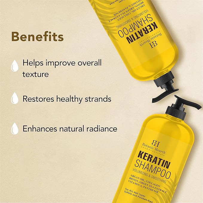 Botanic Hearth Keratin Shampoo | With Argan Oil, Collagen & Biotin | Best For Dry Damaged, Fizzy & Color Treated Hair | Hair Thickening & Sulfate Free | 16 Fl Oz (Pack Of 1)-Velvo Beauty
