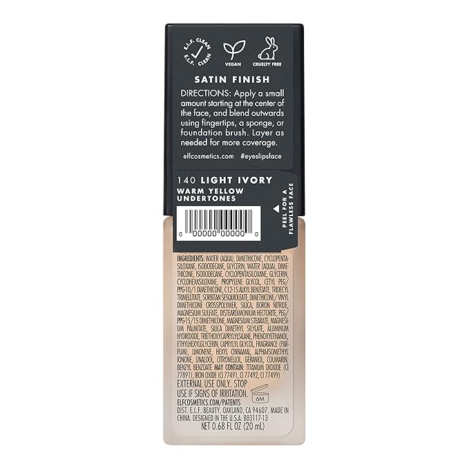 e.l.f. Flawless Finish Foundation, Lightweight & Medium Coverage, Semi-Matte Finish, Light Ivory, 0.68 Fl Oz (20mL)-Velvo Beauty