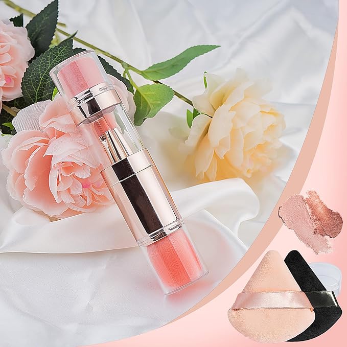 kullder Travel Makeup Brush 5 in 1 Makeup Brush set Blend Sponge Eyebrow Eyeshadow & Blush Brushes for Foundation Concealer Double Ended Makeup Brush with Powder Puff Ideal Womens Gifts-Velvo Beauty