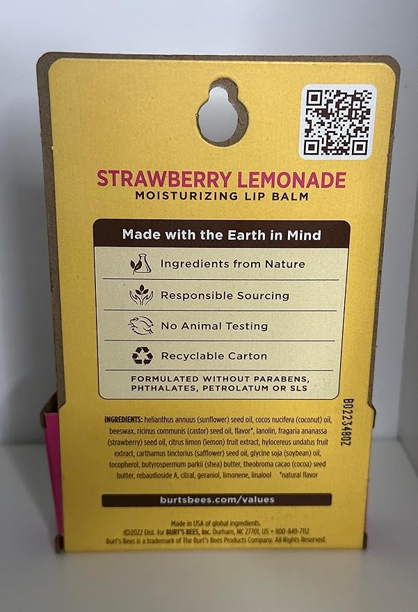 BURTS BEES STRAWBERRY LEMONADE LIP BALM 2 (0.15) TUBES-Velvo Beauty