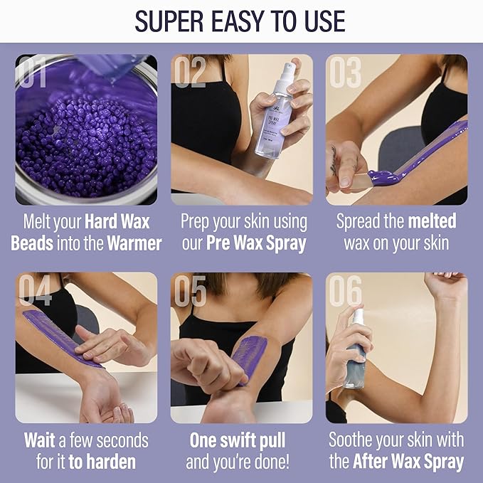Tress Wellness Waxing Kit for Sensitive Skin – Safe for Face & Skin, Prep & Aftercare Spray, Easy to Use – At-Home Kit for Face, Bikini, Brazilian & Full Body - Digital Display, Purple-Velvo Beauty