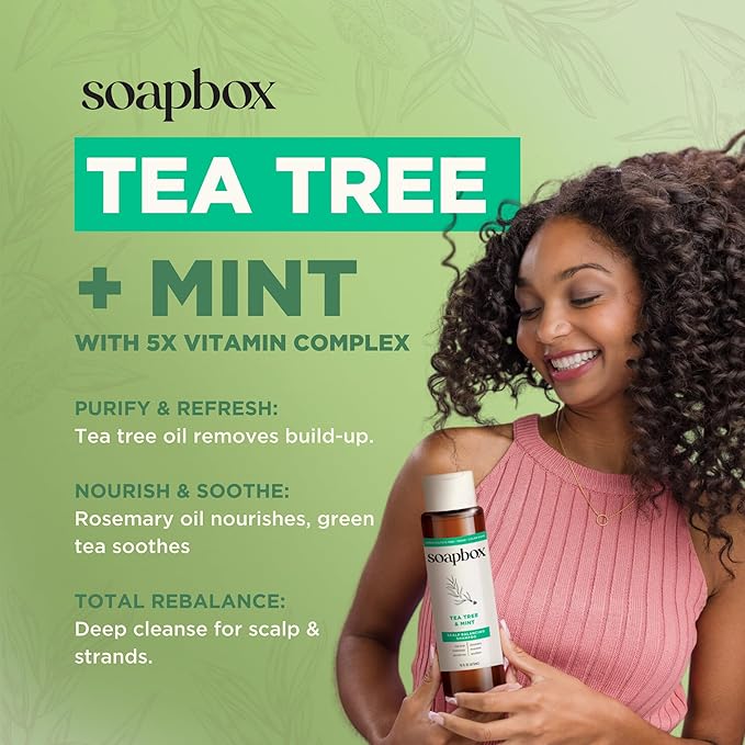 Soapbox Tea Tree Shampoo and Conditioner Set, Scalp Balancing with Tea Tree Oil, Jojoba Oil, Aloe and Shea Butter to Clean and Purify for All Hair Types, 1 Liter Each (Pack of 2)-Velvo Beauty
