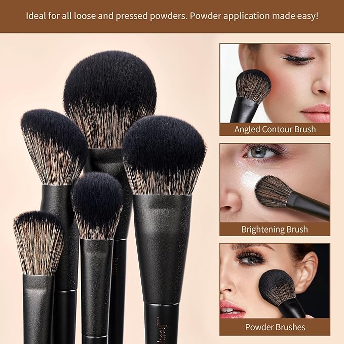 Jessup Makeup Brushes Set Jessup Make up Brushes 14Pcs Black Kabuki Foundation Eyeshadow Contour Concealer Powder Eyeliner Crease Eyebrow Blending Brush with Gift Box, T336-G-Velvo Beauty