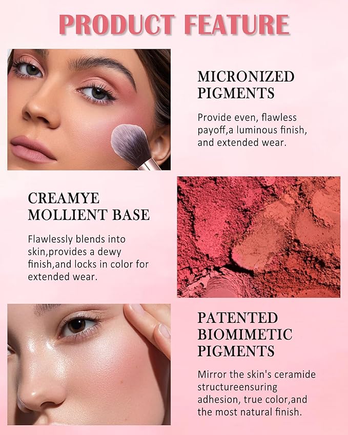 Matte Rose Face Blush Palette Kit with Brush-6 Colors Pink Purple Silky Mineral Blendable Blusher Contour Powder for Cheeks,Longlasting Facial Eyeshadow Beauty Cosmetic Makeup Gift for Women-Set 01-Velvo Beauty