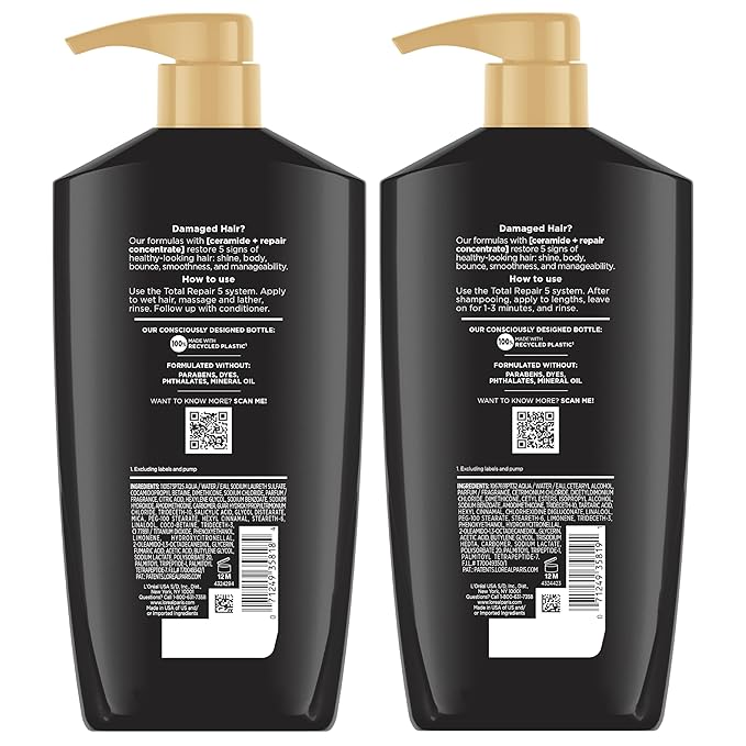 L'Oreal Paris Elvive Total Repair 5 Repairing Shampoo and Conditioner for Damaged Hair, 28 Ounce (Set of 2)(Packaging May Vary)-Velvo Beauty