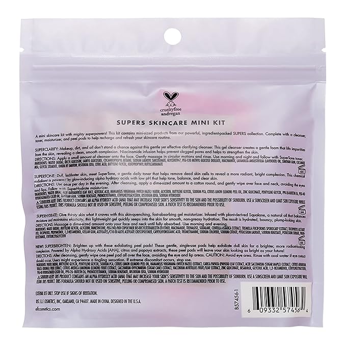 e.l.f. Skin Supers Mini Kit, Skincare Kit With A Toner, Cleanser, Moisturizer & Exfoliating Peel Pads, Brightens, Smooths & Hydrates Skin-Velvo Beauty