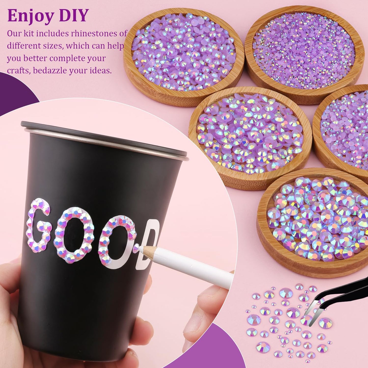 Resin Jelly Rhinestones for Crafting with B7000 Jewelry Glue, 2 Boxes Light Purple AB Flatback Crystals with 3Pcs 10ml Glue, Bedazzling Non Hotfix Gems for DIY Tumblers Clothing Shoes Manicure-Velvo Beauty