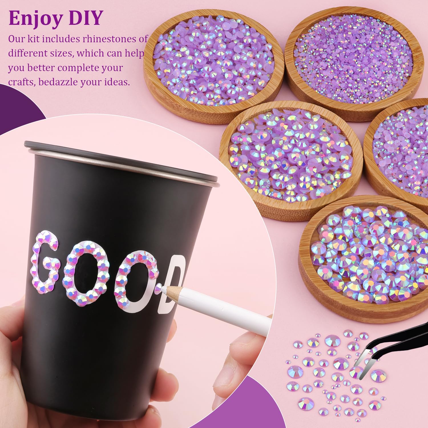 Resin Jelly Rhinestones for Crafting with B7000 Jewelry Glue, 2 Boxes Light Purple AB Flatback Crystals with 3Pcs 10ml Glue, Bedazzling Non Hotfix Gems for DIY Tumblers Clothing Shoes Manicure-Velvo Beauty