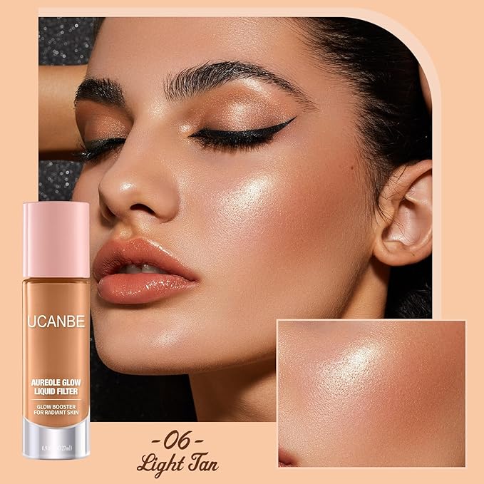 UCANBE Halo Glow Liquid Filter, Face Complexion Booster For Radiant Skin All Day Longwear, Soft-Focus Look Sodium Hyaluronate Vegan & Cruelty-Free - 0.91OZ Light Tan-Velvo Beauty