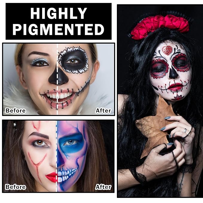 Clown Makeup Kit,Black White Red Face Paint Professional Adult Body Paint Kit for Halloween SFX Special Effects Makeup Kit-Velvo Beauty