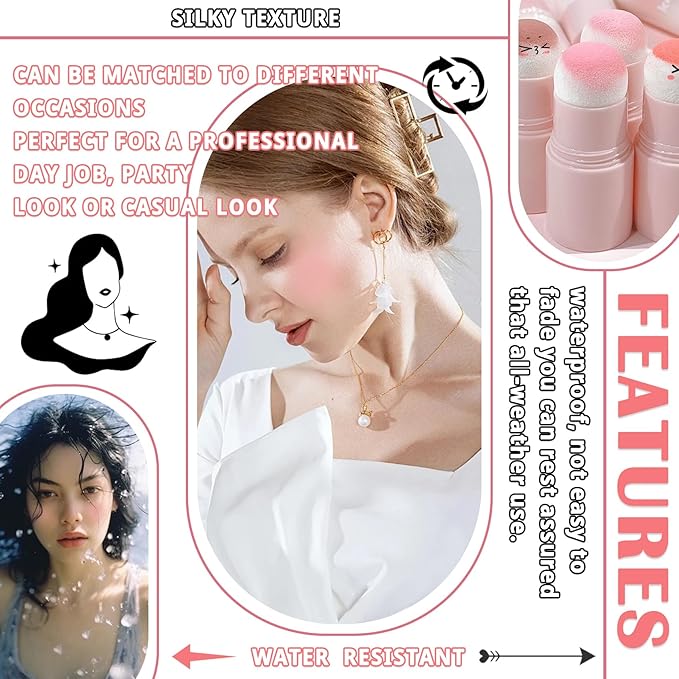 Matte Contour Blush Stick for Cheeks and Face - Buildable Shimmer Facial Blusher Shades - Blendable Cosmetic Makeup 02-Velvo Beauty