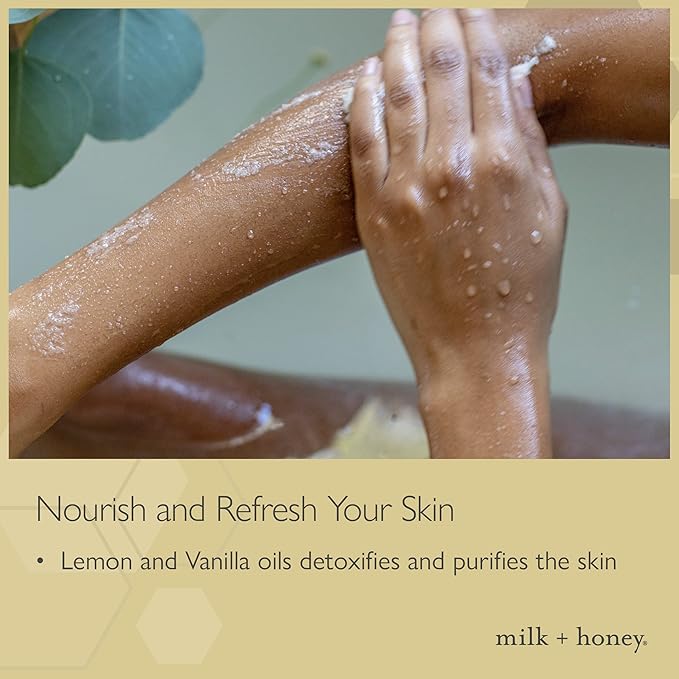 milk + honey Exfoliating Body Scrub No. 5 – Natural Sea Salt & Sugar Polish with Coconut, Lemon & Vanilla – Gentle Scrub for Sensitive Skin, Women & Men – 7 oz-Velvo Beauty
