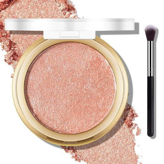 Baked Highlighter Powder Palette, Makeup Highlighter Powder Palette Sheer Shimmering Finish Face Highlighters Makeup Iluminadores de Maquillaje #05 Gold Brown-Velvo Beauty