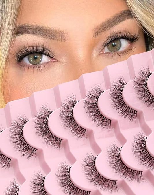 Natural Lashes Wispy False Eyelashes Natural Fake Lashes Fluffy Mink Lashes Short Strip Lashes Pack 7 Pairs-Velvo Beauty