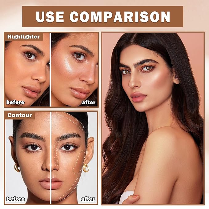 Contour Powder Highlighter Powder Contour Palette,2 In 1 Highlighter Contour Palette,Shimmer Powder Highlighter Matte Powder Contour Palette,Face Contorno Maquillaje-Warm Brown-Velvo Beauty