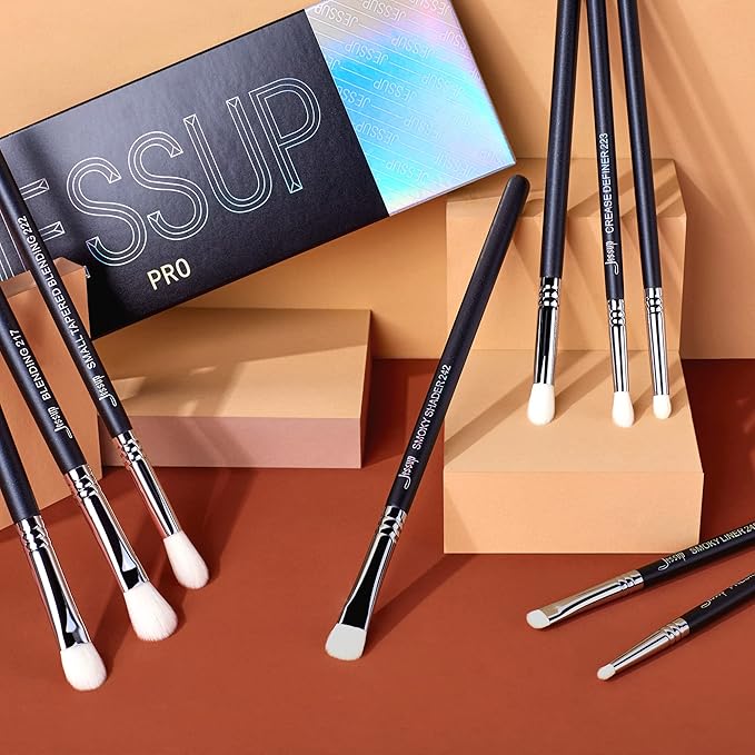 Jessup Eyeshadow Brush Set 11pcs Eye Makeup Brushes Set Professional Eye Shadow Brush Blending Brush Shader Crease Brush Black T340-Velvo Beauty
