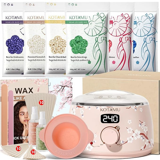 KOTAMU Waxing Kit for Women & Men, Professional Wax Warmer for Hair Removal with Silicone Pot, Wax Kit for Coarse Thick Fine Fuzzy Hair & Sensitive Skin, Waxing Warmer for Home Salon Use-Velvo Beauty