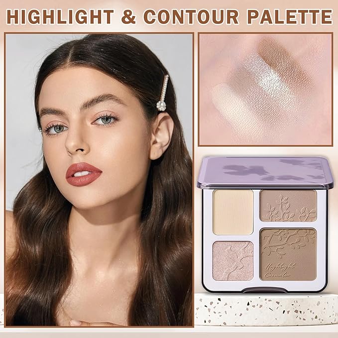 Contour Powder Highlighter Powder Contour Palette,2 In 1 Highlighter Contour Palette,Shimmer Powder Highlighter Matte Powder Contour Palette,Face Contorno Maquillaje-Warm Brown-Velvo Beauty