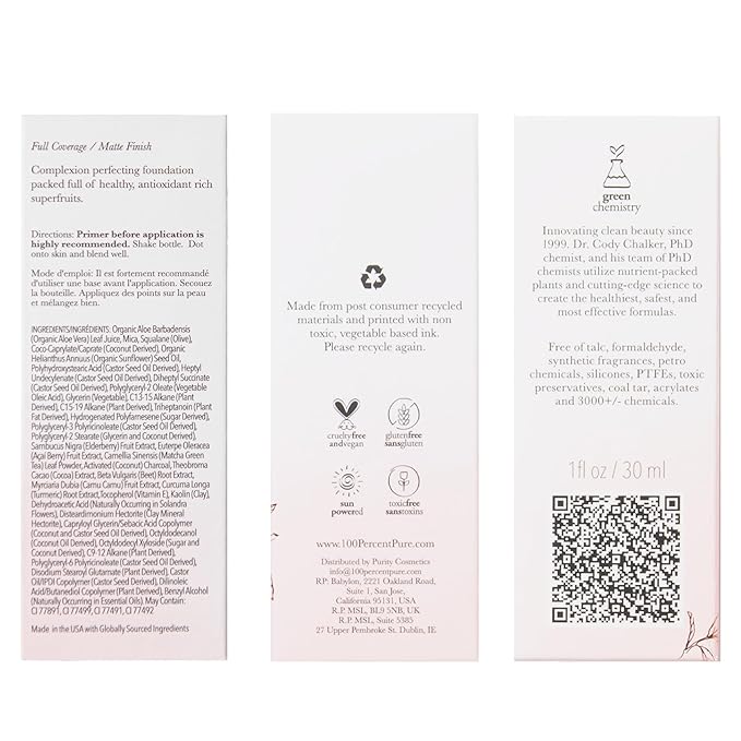 100% PURE Healthy Foundation Full Face Coverage Makeup, Liquid Matte Finish with Anti-Aging Benefits - Vegan - Gorgeous Fruit Pigmented Creme Color - (Fair with Warm Undertones) - 1 Fl Oz-Velvo Beauty