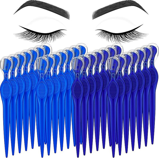 Mudder 28 Pcs Eyebrow Razor Knife Shaver Trimmer Shaver Multipurpose Exfoliating Tool Facial Hair Removal for Women Valentine Gift Giving(Blue,Royal Blue)-Velvo Beauty
