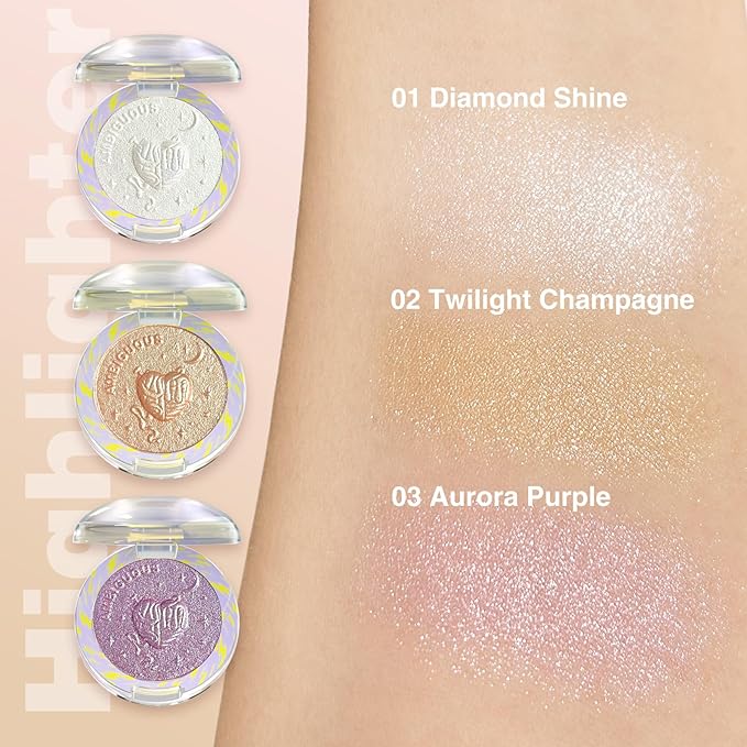 Glitter Sparkly Face Highlighter Makeup Palette Shimmer Radiant Glow Illuminator Iluminadores Palette 6g (02 Twilight Champagne)-Velvo Beauty