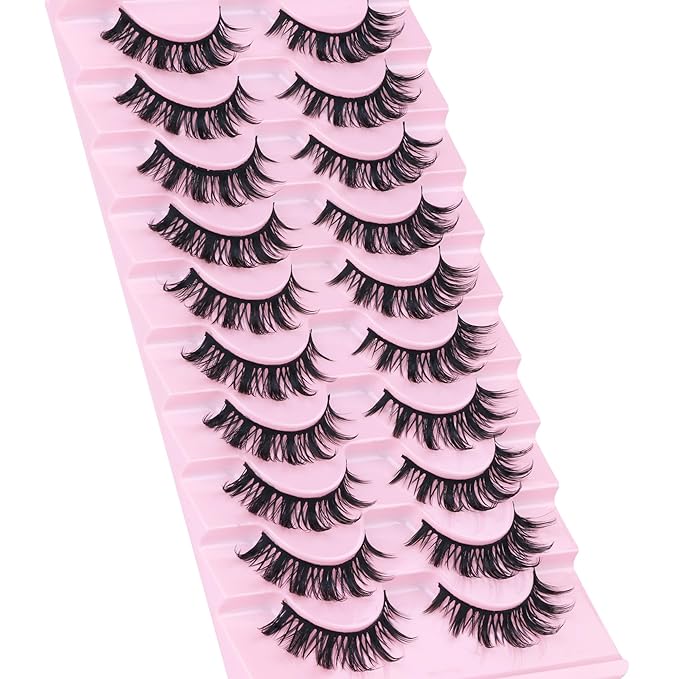 False Eyelashes Manga Lashes 10 Pairs False Eyelashes Japanese Style D Anime Lashes Natural Cosplay Lashes Natural Look 15 MM Wispy Faux Mink Lashes Full Strip Doll Lashes by FANXITON-Velvo Beauty