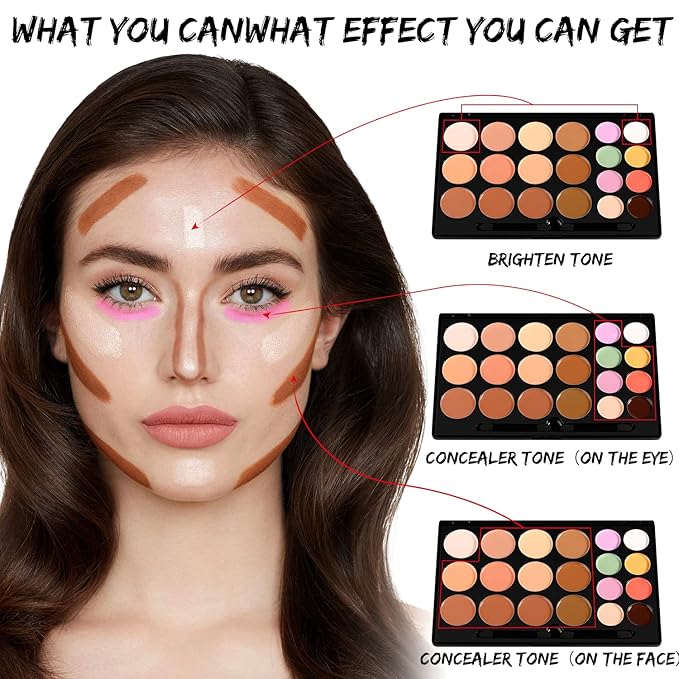 Cream Contour Concealer Makeup Palette Kit, DE’LANCI Face Contour Cream Foundation,Full Coverage Concealer Palette,Natural Brightening Contouring Highlight Makeup Pallet for Oily Skin Dark Circles-Velvo Beauty