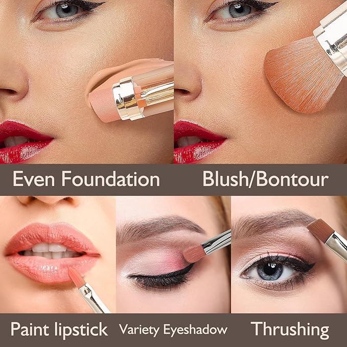 kullder 5-in-1 Makeup Brush Travel Makeup Brush set Dual Ended Mini Makeup Brush Pen Foundation Powder Concealer Shadow Blush Makeup Brushes with 2 Sponge Puff Womens Gift Idea for Beauty Lover-Velvo Beauty