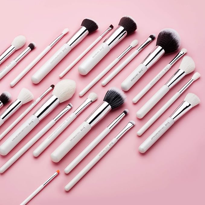 Jessup Brand 25pcs Professional Makeup Brush Set Beauty Cosmetic Foundation Powder Blusher Eyeshadow Blending Highlight Concealer Natural-Synthetic Hair Brushes Set (Pearl White/Silver)-Velvo Beauty