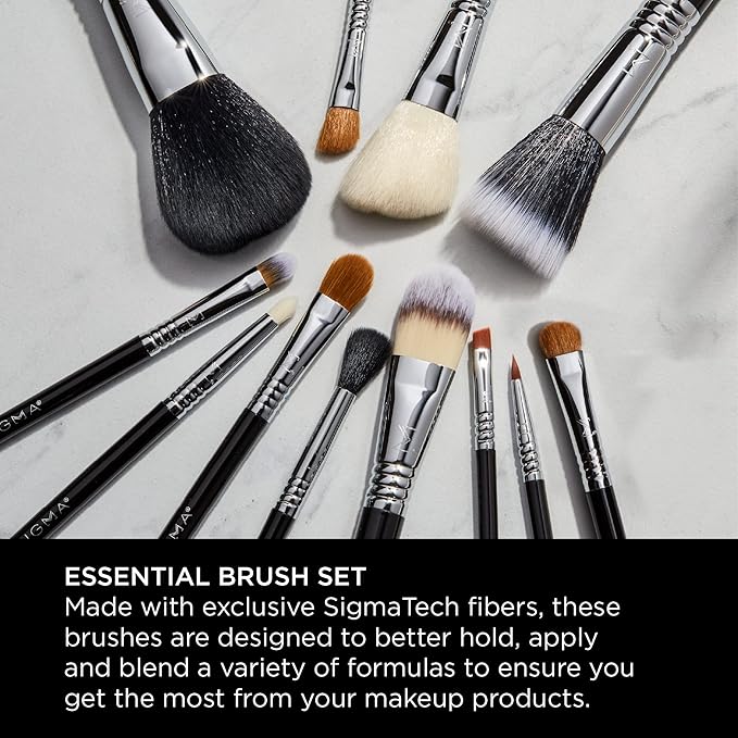 Sigma Beauty Essential Makeup Brushes Set – Professional Grade Makeup Brush Set with Premium Fibers and Sleek, Durable Handles for Face & Eyes, Includes 12 CK001 Black Makeup Brushes-Velvo Beauty