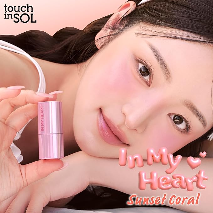Touch in Sol In My Heart Stick Blush (#Sunset Coral) – Cream Blush Stick for Cheeks, Eyes & Lips – Korean Makeup Cheek – Creamy, Blendable Milk Blush for Dewy Glow, Natural Finish, k beauty (0.21 Oz)-Velvo Beauty