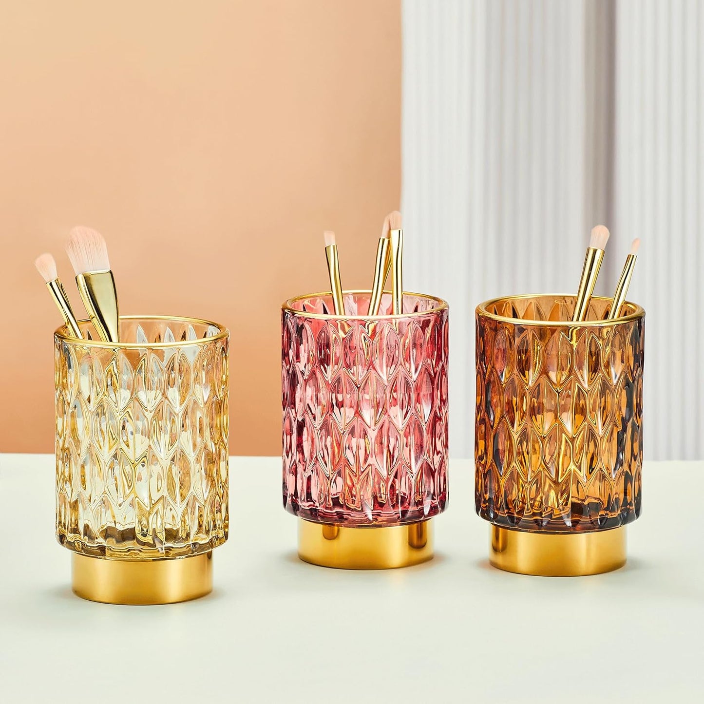 Makeup Brush Holder Organizer,Toothbrush Holders,Desk Pen Pencil Holder,Multifunctional Vintage Glass Brush Cup(A39-5-US)-Velvo Beauty