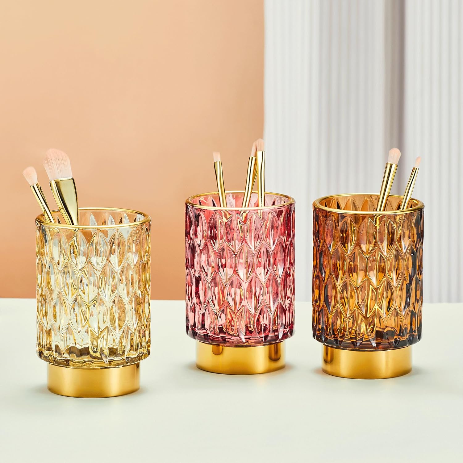 Makeup Brush Holder Organizer,Toothbrush Holders,Desk Pen Pencil Holder,Multifunctional Vintage Glass Brush Cup(A39-5-US)-Velvo Beauty