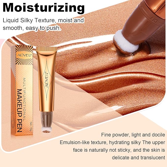 Liquid Highlighter Beauty Wand, Highlight Bronzer Stick with Cushion Applicator, Smooth Shimmer Finish, Lightweight Silky Cream Face Makeup Stick,Cruelty-free (Gold)-Velvo Beauty