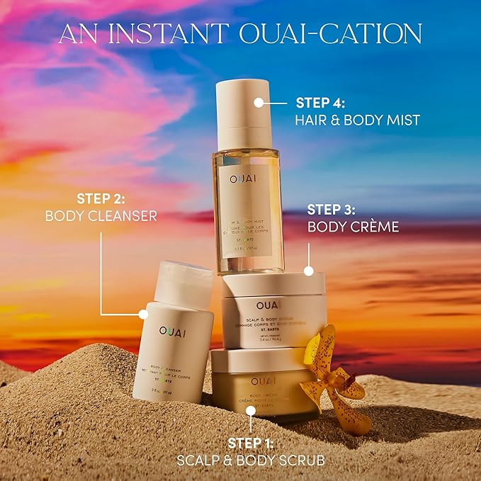 OUAI Body Cleanser, St. Barts Travel Size - Foaming Body Wash with Jojoba Oil & Rosehip Oil to Hydrate, Balance & Soften Skin - Paraben, Phthalate & Sulfate Free Skin Care Products (3 fl oz)-Velvo Beauty